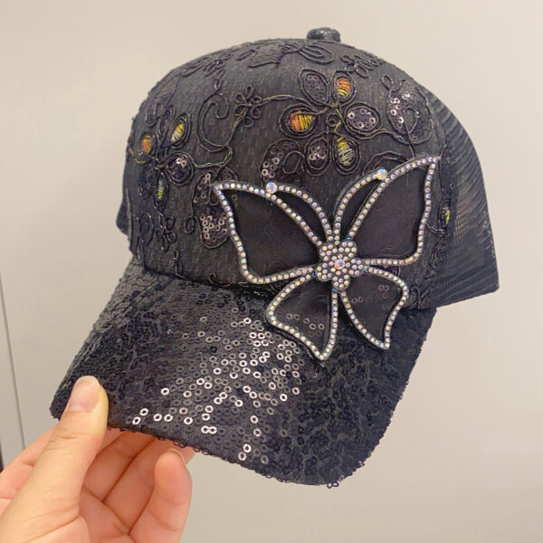 Wholesale Arrival Summer Sequin Butterfly Baseball Cap Women's Fashion Sunscreen Sunshade Hat Breathable All-match Korean Style Street Dance Cap