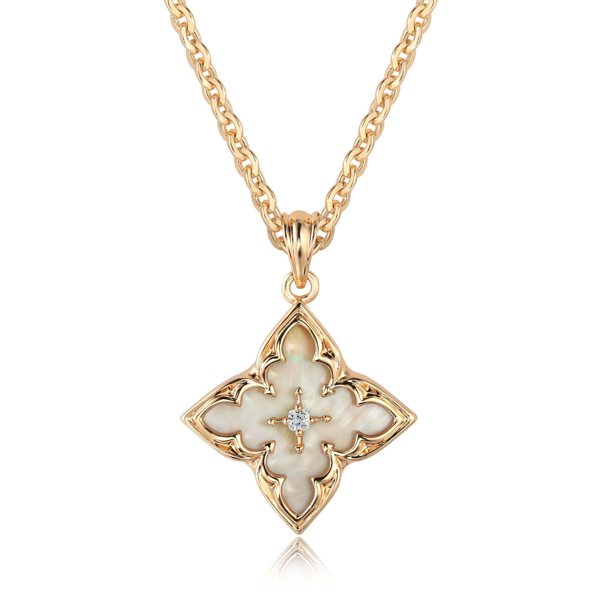 Wholesale Cross-Border Women's Accessible Luxury Lucky Clover Necklace 14K Gold-Plated Square Zircon Clavicle Chain Mother's Day Pendant