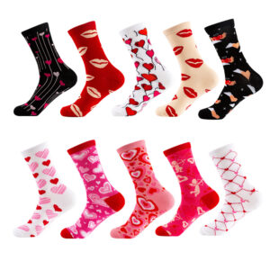 Wholesale Spring and Autumn Valentine's Day series mid-calf women's socks knitted jacquard cotton socks  women's socks love