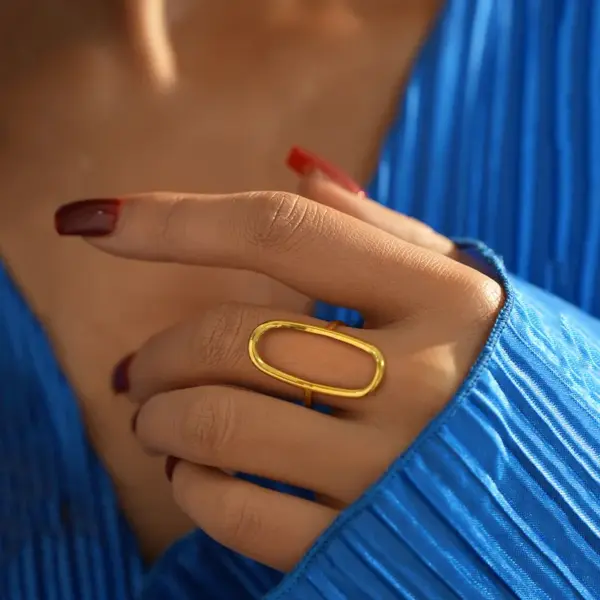 Wholesale PVD Coated Real Gold Plated 18K Gold Geometric 304 Stainless Steel Elegant Retro Waterproof Non Tarnish Open Rings