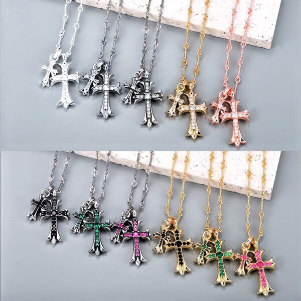 Wholesale Antique bronze pendant necklace with double cross design for men and women.