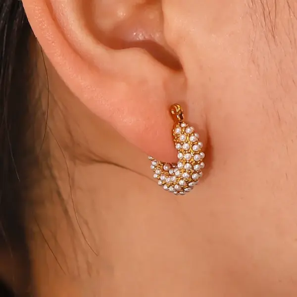 Wholesale 304 Stainless Steel Geometric PVD Coated Artificial Pearls 18K Gold Plated Real Gold Plated Fashion Waterproof Non Tarnish Inlay Gold Earrings