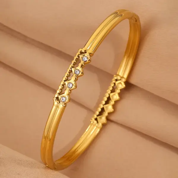 Wholesale Solid Color Roman Style Bangle For Olympic Games, Made Of 304 Stainless Steel With 18K Real Gold Plated And Rhinestones Inlay