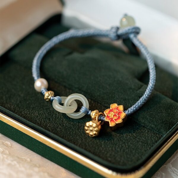 Wholesale Ring buckle imitation Hetian jade safety buckle bracelet niche design woven pearl bracelet Valentine's Day girlfriend gift