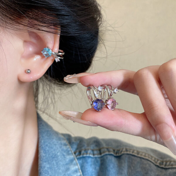 Wholesale Light Luxury and Versatile Colorfulful Zircon Rabbit Ear Clips for Women Niche Design High-End Non-Pierced Ear Bone Clip Earrings