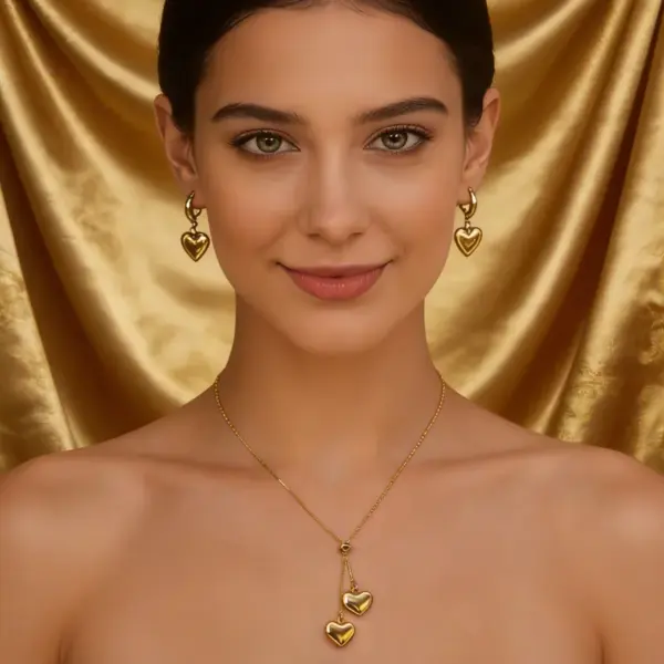 Wholesale 18K Gold Plated 304 Stainless Steel Vacuum Electroplating (In Furnace) Heart-Shaped Three-Dimensional Box Chain/Square Pearl Chain Jewelry Set Suitable For Women To Wear On Daily Dates Or