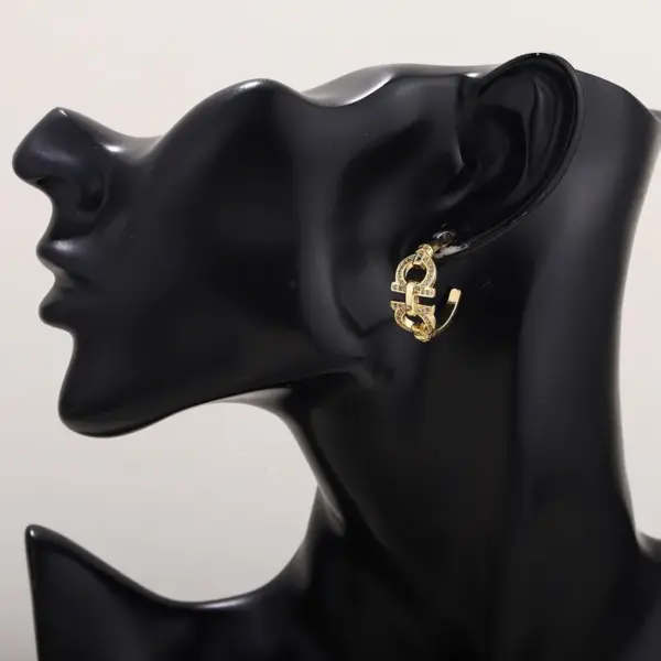 Wholesale Hypoallergenic Letter Stud Earrings For Women In Copper With KC Golden UV Plating And Zircon Inlay