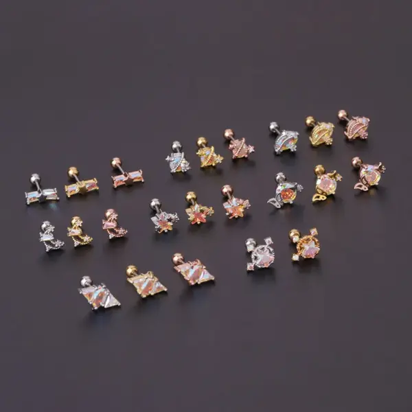 Wholesale 316L Stainless Steel Copper Ear Cartilage Rings & Studs Geometric Waterproof Non Tarnish Surgical Steel Women'S