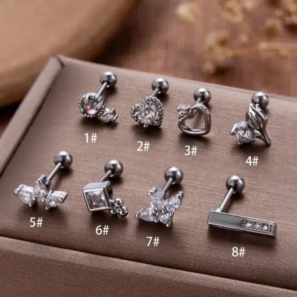 Wholesale 1 Piece Ear Cartilage Rings & Studs Vintage Style French Style Simple Style Geometric Heart Shape Crown 316L Stainless Steel Copper Waterproof Non Tarnish Surgical Steel Zircon