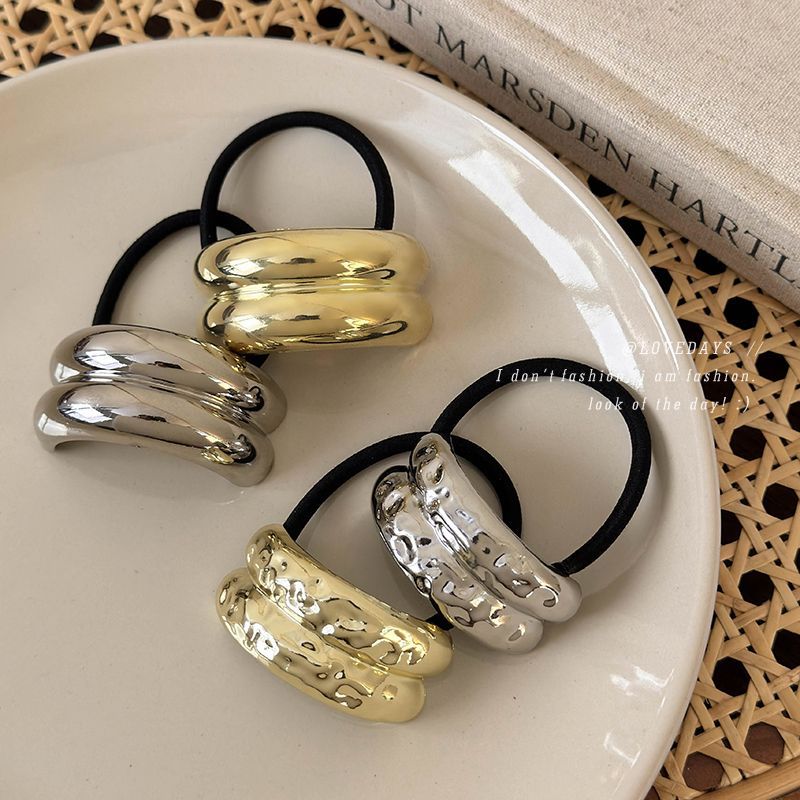 Wholesale European and American cold style geometric metal concave-convex elastic hair ring all-match design geometric hair rope retro temperament hea