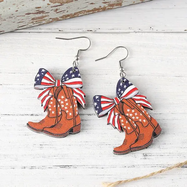 Wholesale 1 Pair Retro Bow Knot Boots Wood Drop Earrings