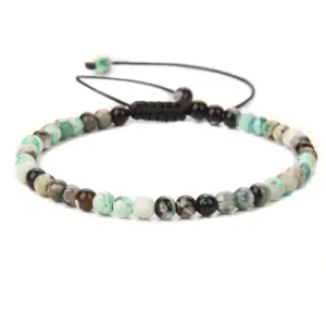 4mm Green Fire Agate Braided Bracelet / Stretch