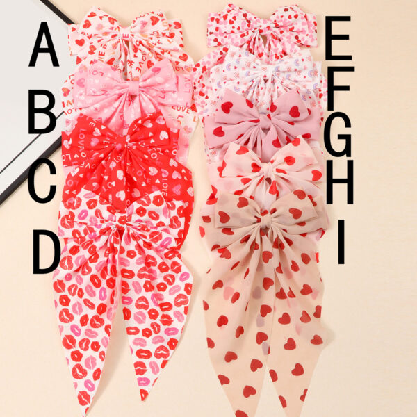 Wholesale  valentine's day bow ribbon spring clip heart red lip printing hair clip hair accessories