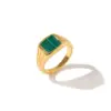 Wholesale Square Brass Ring For Women With Natural Stone Inlay, 18K Real Gold Plated Bezel Setting Featuring Water Plating Process