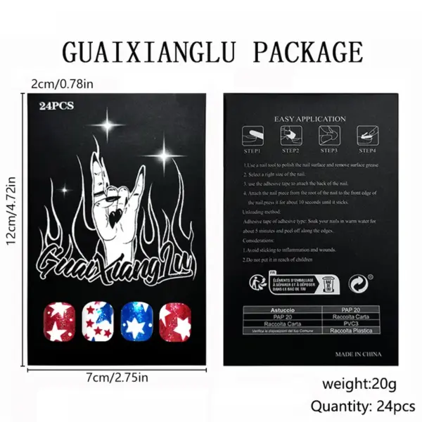 Wholesale 4th Of July Wearable Nail Art Long Tube Gradient Shiny Red And Blue Star Design 24-Piece Set Street Transparent Glitter