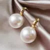 Wholesale Three-dimensional Geometric Drop Earrings For Women In Copper With KC Golden Water Plating And Artificial Pearl Inlay