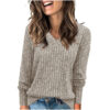 Wholesale Women’s Long-Sleeved V Neck Pit Strip Brushed Knitted Top T-Shirt