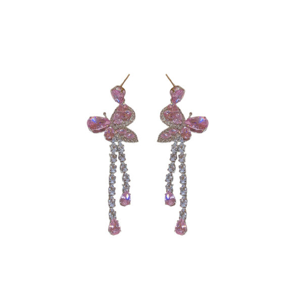 oly-e1480c38d19377893674821666c698d4 Wholesale Silver Needle Zircon Pink Butterfly Water Drop Long Tassel Earrings Forest Style Fashionable Elegant Earrings Sweet Accessible Luxury Earrings