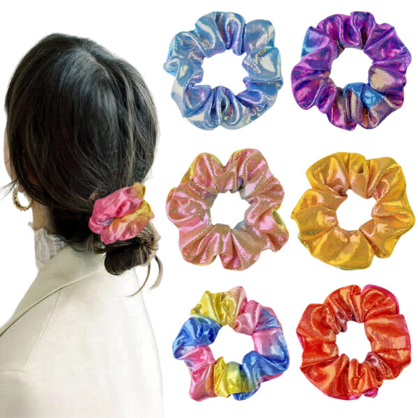 Wholesale explosive hair accessories laser bronzing large intestine hair ring gradient color plate hair balls hair rope horsetail large intestine ring