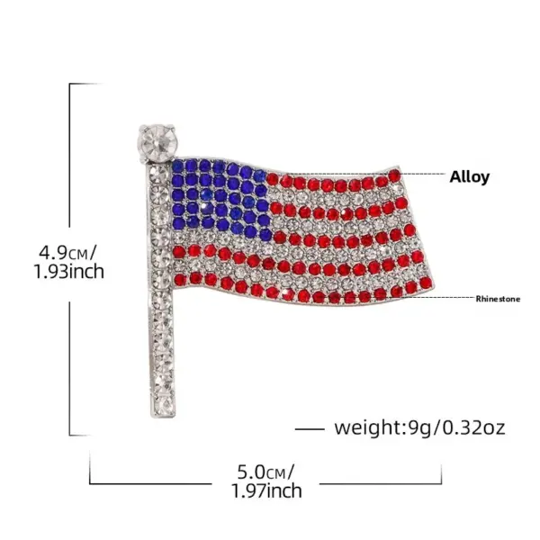 Wholesale American Flag Pin In Zinc Alloy With Diamond Craft And Rhinestone Inlay, Stylish Flag Brooches