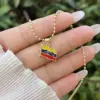 Wholesale Unisex National Flag Enamel Pendant Necklace With 18K Real Gold Plated Copper And PVD Coated Finish, Featuring A Beaded Chain