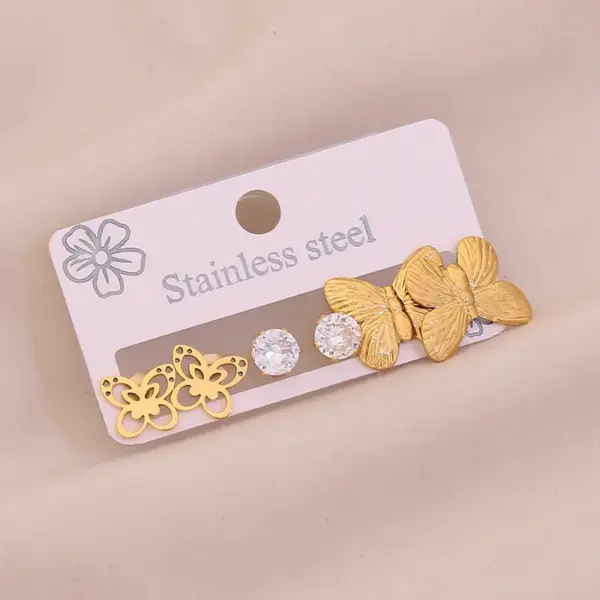 Wholesale Butterfly Flower Stainless Steel Earrings Rhinestone Heart Shaped Jewelry Elegant Cute Romantic Polished Finish For Women