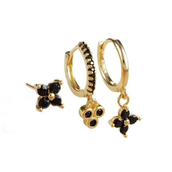 oly-e156635ab277f8eadd7e510ae5bed0df Wholesale Fashionable Simple Diamond Embedded Four Leaf Triangle Earrings Style Three Piece Set Women's Jewelry