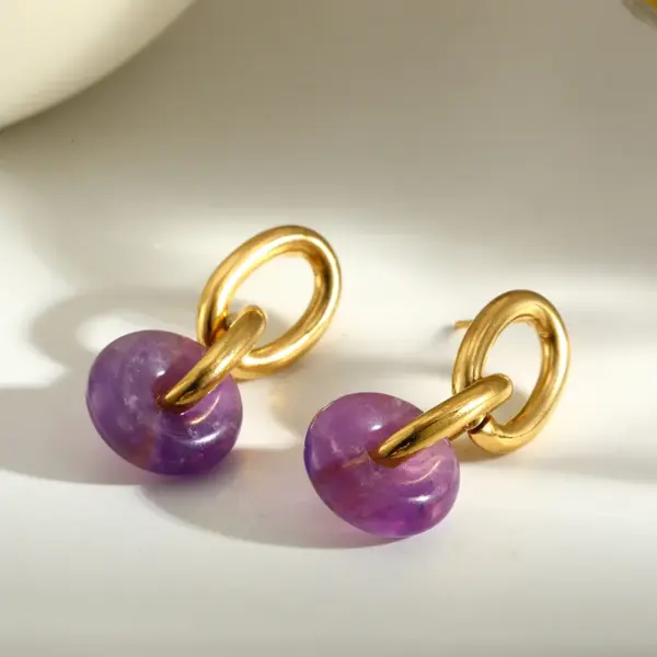 Wholesale Circle Stud Earrings For Women, 18K Gold Plated 0.03µm, Natural Stone, 304 Stainless Steel