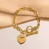 Wholesale 304 Stainless Steel Plastic Heart Shape Ion Plating (IP) Artificial Rhinestones 18K Gold Plated Simple Style Waterproof Non Tarnish Inlay Regular Chain Lobster Trigger Clasp Closure Rose Gold Multicolor-Golden Yellow Silver Bracelets