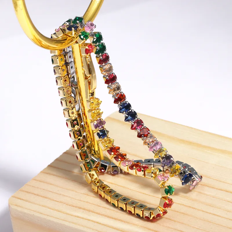 Wholesale 18K Gold Plated Copper High Color Retention Full Diamond Design Colorful Claw Setting Zircon Rectangular Mixed Color (Jewelry Metal Contrast