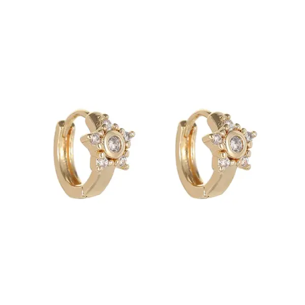 Wholesale Women’s Copper Earrings With Electroplated Gold Finish And Zircon Inlay, Featuring Secure Copper Ear Pins