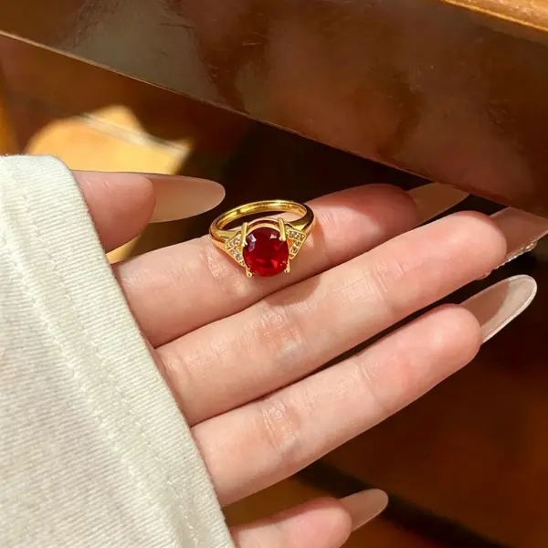Wholesale Geometric Open Ring For Women In Brass With Golden Plated Water Plating And Claw Setting Featuring Artificial Gemstones