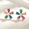 Wholesale Sweet Ins Style Copper Water Plated 18K Real Gold Micro Inlaid Zircon Acrylic Imitation Pearl Flower Stud Earrings