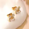 Wholesale Vacuum Electroplating (In Furnace) Plated With 18K Real Gold Micro Inlaid Design Flower Stackable Earrings Stainless Steel