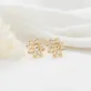 Wholesale 14K Real Gold Plated Copper Stud Earrings With Flowers Pattern And Zircon Inlay, Featuring 925 Sterling Silver Ear Pins