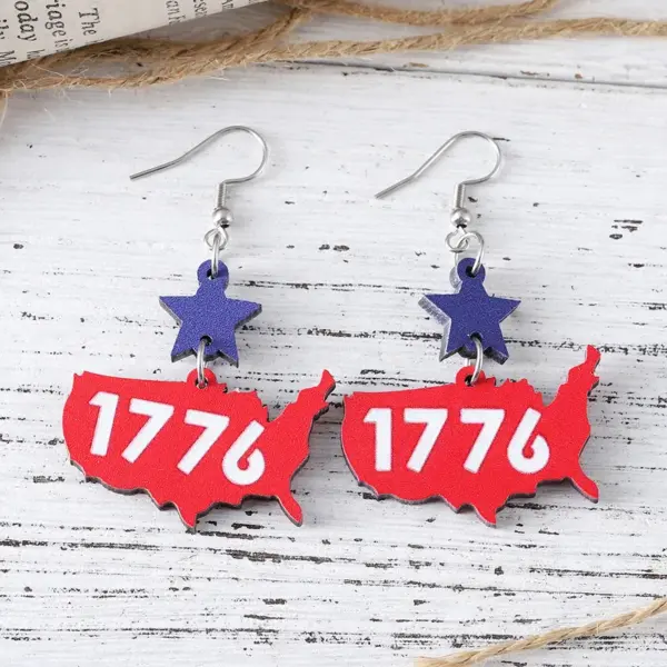 Wholesale Retro White Wood Drop Earrings For Women Featuring Map Print Design