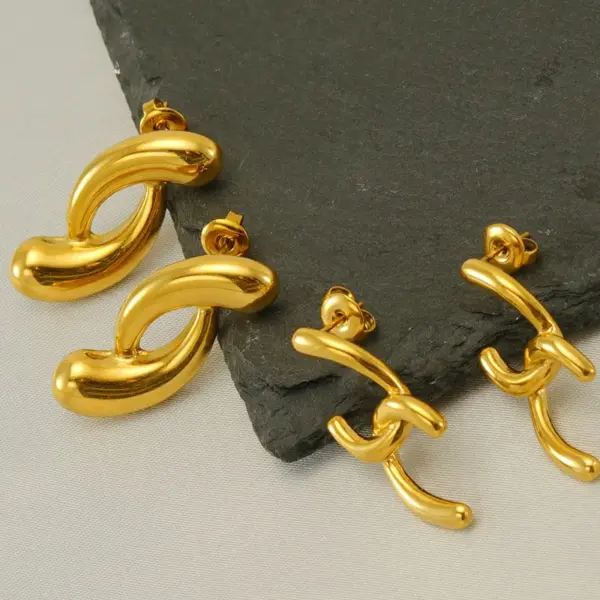 Wholesale PVD Coated 18K Gold Plated Irregular Solid Color Stainless Steel Modern Style Simple Style Waterproof Non Tarnish Ear Studs