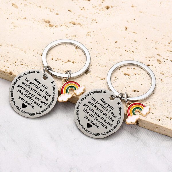 Wholesale Rainbow Pendant Stainless Steel Key Creative Gift for Colleagues to Send Friends Farewell Gift