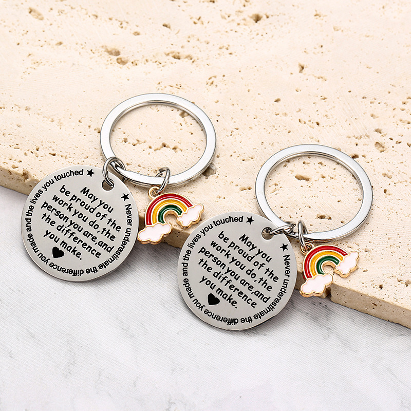 Wholesale European and American Amazon Hot Rainbow Pendant Stainless Steel Key Creative Gift for Colleagues to Send Friends Farewell Gift