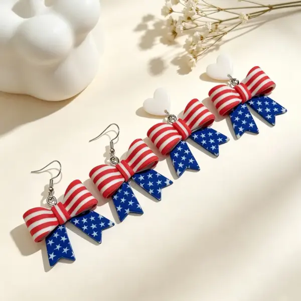 Wholesale Asymmetrical National Flag Earrings For Women In White Soft Clay With Platinum Plated And 302 Stainless Steel Ear Pins