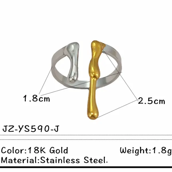 Wholesale 2026 New Hydraulic Ring Stainless Steel 18K Non-Fading Gold And Silver Color-Block Design Exaggerated Style Heart Water Drop Twisted Nature Suitable For Daily Wear