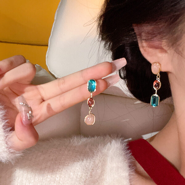 oly-e20d36d26acdc0703694f65663d85e14 Wholesale S925 silver needle asymmetric style earrings female niche design contrast color earrings high-grade mid-ancient style ear jewelry