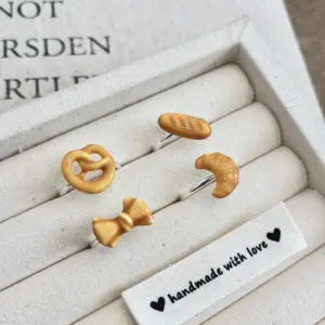 Wholesale Cute Cartoon Caramel Bread Party Ring Set Creative Cat Design Ring Lovely Heart Shaped Butterfly Knot Copper Material Women's Fashion Jewelry