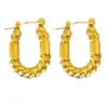 Wholesale Geometric Hammered Pattern Stainless Steel Oil Press Earrings Fashionable Versatile 18K Gold Plated Unisex Hoop Earrings