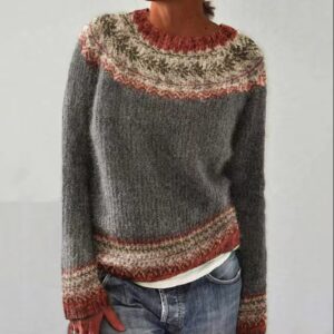Wholesale Amazon European and American new sweater women's wish hot sale round neck color matching loose fashion pullover sweater