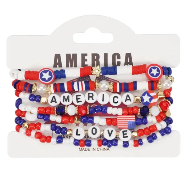 Wholesale Independence Day American Flag Bracelet Beads Handmade Jewelry Unisex Geometric Design Novelty Accessories