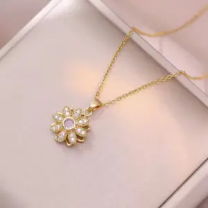 X1816 Pink Flower Rotating Necklace