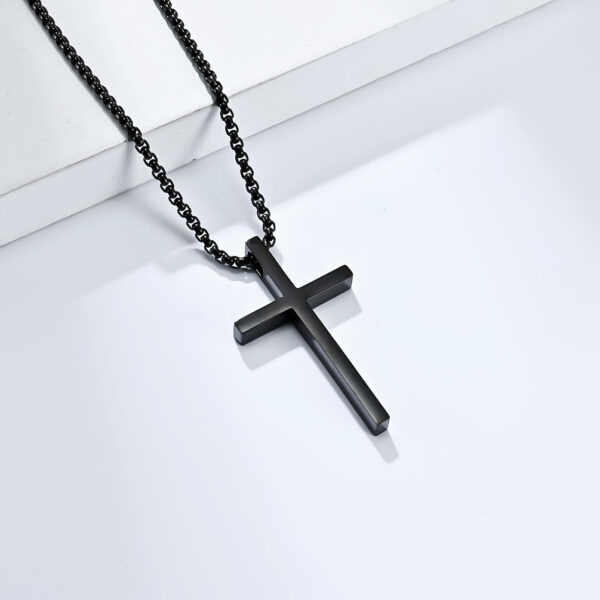oly-e28ed9c5aa1c53e3634b23a1d59f1105 Wholesale Ins Genderless Simple Titanium Steel Cross Necklace Glossy Niche Stylish Men and Women Wear Sweater Chain Pendant