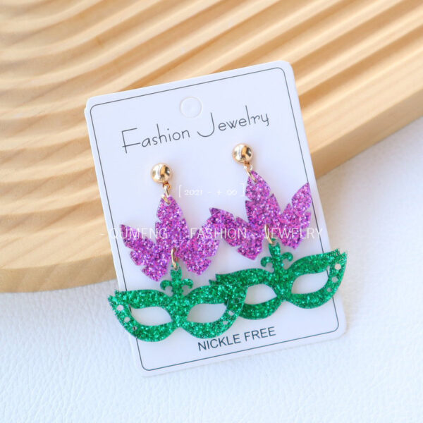 oly-e299e05317a19e677d9f810d56b65f10 Wholesale Carnival acrylic gold green purple mask earrings MARDI GRAS party earrings holiday earrings