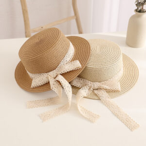 Wholesale Baby Girl Sun Hat Kidsren's Straw Hat Princess Beach Lace Bow Foldableing Sun Protection Sun Hat for Beach Outings